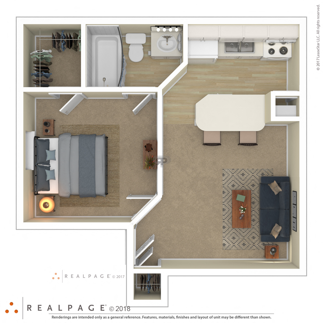 Floor plan for 1 bed, 1 bath, 500 sqft
